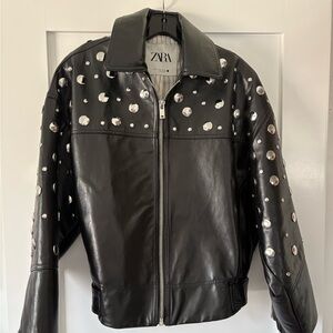 Zara embellished faux leather bomber jacket, sz XS